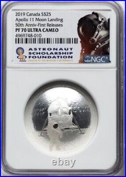 NGC PF70 Apollo 11 Moon Landing 2019 Canada 50th Ann Space Astronaut Silver Coin