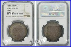 NGC Romania 1880 B Mint 5 Lei Carol I Name Near Rim Silver Coin Nice Toned XF45