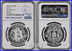 Niue Island 2023 Silver Coin 1 Oz Bitcoin NGC MS 70 First Releases Top Pop $ 2