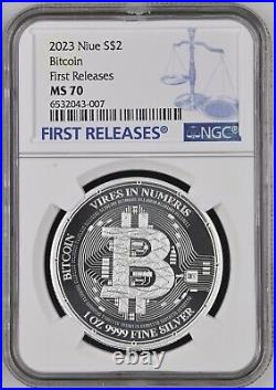 Niue Island 2023 Silver Coin 1 Oz Bitcoin NGC MS 70 First Releases Top Pop $ 2