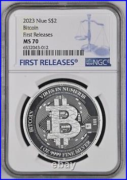 Niue Island 2023 Silver Coin 1 Oz Bitcoin NGC MS 70 First Releases Top Pop $ 2