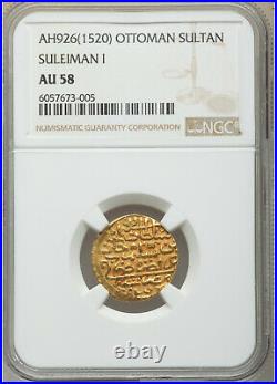 Ottoman Empire 1520. Suleyman I Gold Sultani Coin. Misr Mint Egypt NGC AU 58