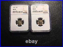 Pair 1941 Mercury Dimes NGC 66 Beautiful Original Toning 2 Coins This Lot