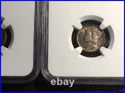 Pair 1941 Mercury Dimes NGC 66 Beautiful Original Toning 2 Coins This Lot