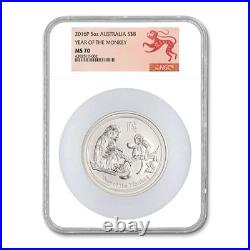 RARE! 2016 P YEAR of the MONKEY 5 OZ. 999 SILVER NGC MS 70 $608.88