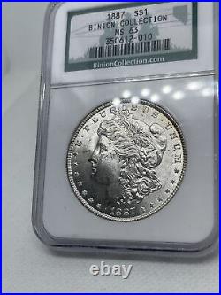 REDUCED! BINION COLLECTION 1887 P NGC MS63 Morgan $1 US Mint 1887-P MS-63