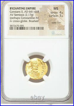 Rare Mint State Byzantine gold semissis Constans II AV 641-668 AD NGC MS 4/5 3/5