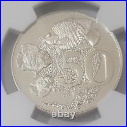 Rare Sterling Silver (. 925) 1972 Cayman Islands 50 S50C Coin NGC PF68