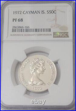 Rare Sterling Silver (. 925) 1972 Cayman Islands 50 S50C Coin NGC PF68