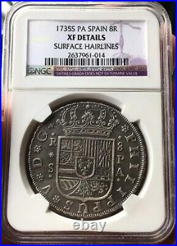 Raresilver 8 Reales Philip V. Year 1735 Sevilla Mint Assayers Pa Ngc