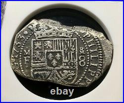 Raresilver Cob 8 Reales Type Klippe Philip V 1733. Mexico Mint M. F