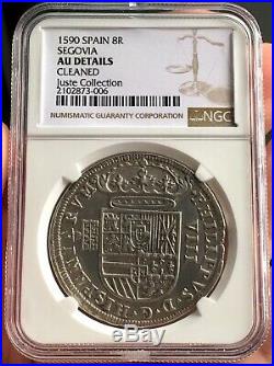 Rarespanish Silver 8 Reales Philip Ii. Year 1590 Segovia Mint Ngc Au