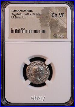 Roman Empire Elagabalus Silver Denarius (218-222 AD) NGC Choice VF! Attractive