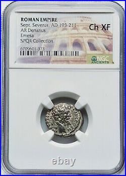 Rome 193-211 AD Septimius Severus AR Denarius Silver Emesa NGC Choice XF SPQR