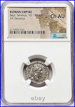 Rome Mint 193-211 AD Septimius Severus AR Denarius 19mm Silver NGC Choice AU