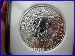 Royal Mint Queens Beasts 2 oz. 999 silver coin Falcon Of Plantagenets NGC MS69