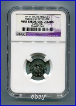 South Africa NGC Mint Error 5c Struck 25% Off Center Km84 Very Rare