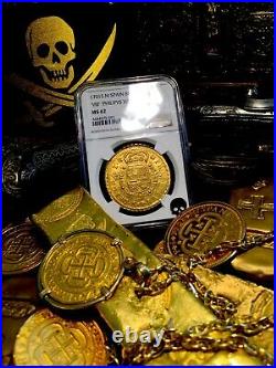 Spain 1701 8 Escudos Ngc 62 Only 2-all Grades Gold Doubloon Seville Mint Coin