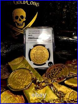 Spain 1701 8 Escudos Ngc 62 Only 2-all Grades Gold Doubloon Seville Mint Coin