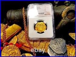 Spain 2 Escudos Dated 1590! Seville Mint Ngc 53 Gold Doubloon Cob Coin Jewelry