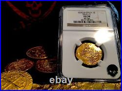 Spain 2 Escudos Dated 1590! Seville Mint Ngc 58 Gold Doubloon Cob Coin Jewelry