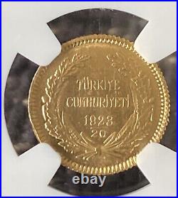 Turkey Gold Coin, 1943 Ismet Inonu, 25 Kurush, Ankara Mint, NGC MS 62. Rare Coin