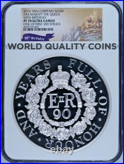 UK Great Britain 2016 Silver Kilo £500 90th Birth Elizabeth II NGC PF70 Mint-250