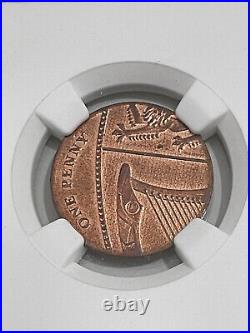 UK Royal Mint ERROR 1 Penny 2014 coin Struck on Foreign Planchet MS63 RB NGC