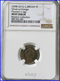 UK Royal Mint ERROR 5 Pence coin Struck on Foreign Planchet Rare NGC GRADED