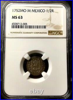 ¡¡ Uncirculated! Silver 1/2 Real Ferdinand VI Year 1752. Mexico Mint Ngc Ms63