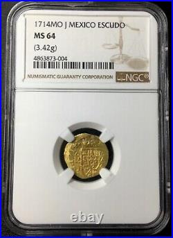 Very Rare 1 Escudo Gold Philip V. Year 1715. Mexico Mint. Ms 64! 1715 Fleet