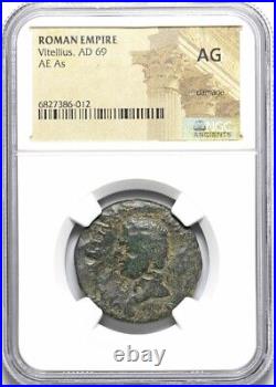 Vitellius AD 69 NGC ROMAN EMPIRE Æ As, Spanish mint Coin Year of the 4 Emperors